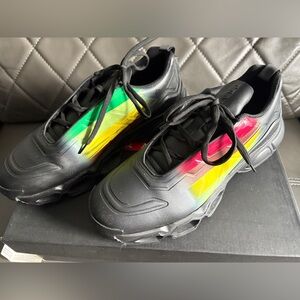 Prada Black Sneakers with Red and Yellow Accents